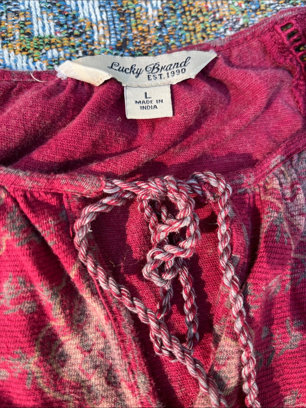 Lucky Brand Red Boho Printed Peasant Tunic  boho fairy - Picture 3 of 7
